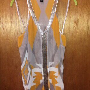 Beaded Sleeveless Aztec Print Blouse